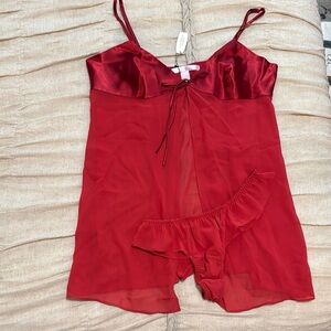 Victoria's Secret Red Chemise and Panty Satin Elegance M